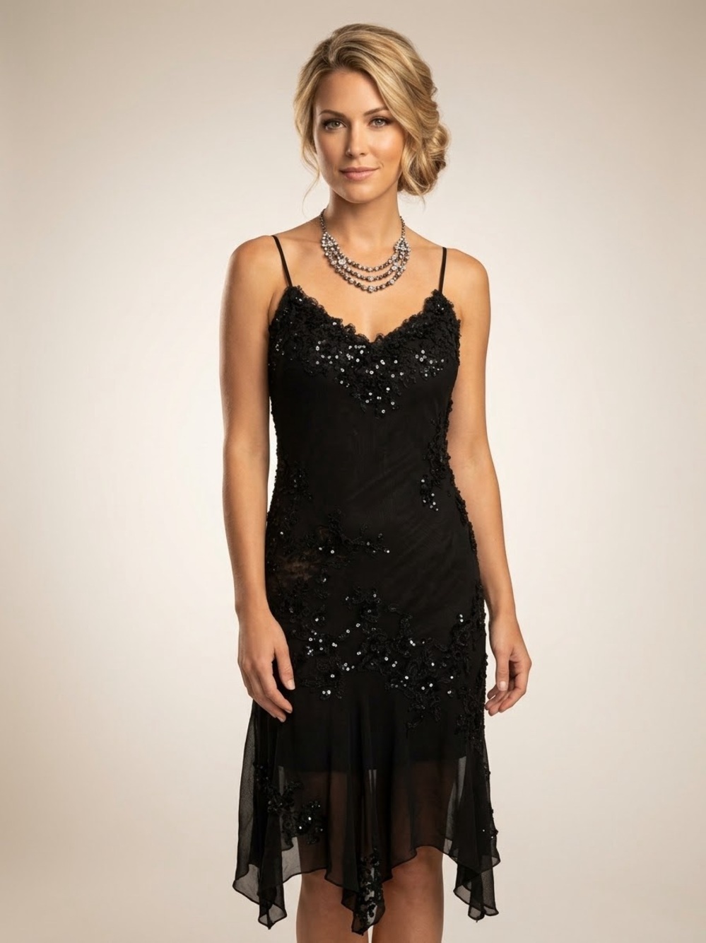 Cache Black Beaded Strapless-Look Cocktail Dress